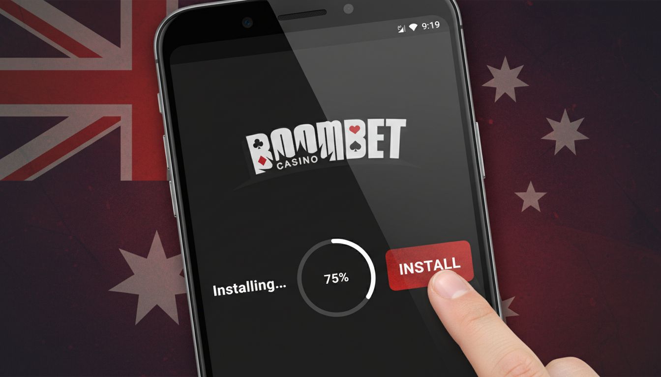 Smartphone installing the Boombet app with Australian flag details