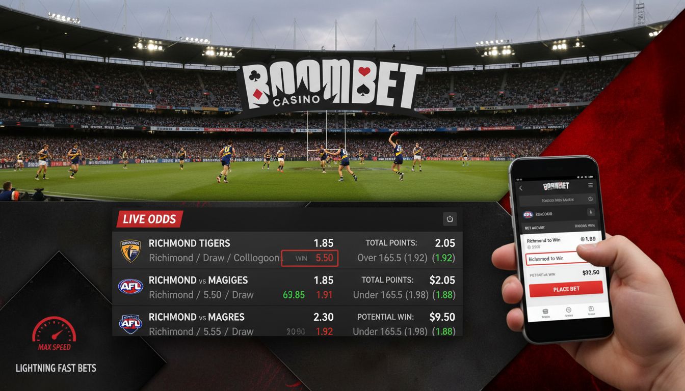 punter using mobile with live odds changing over an Australian stadium backdrop