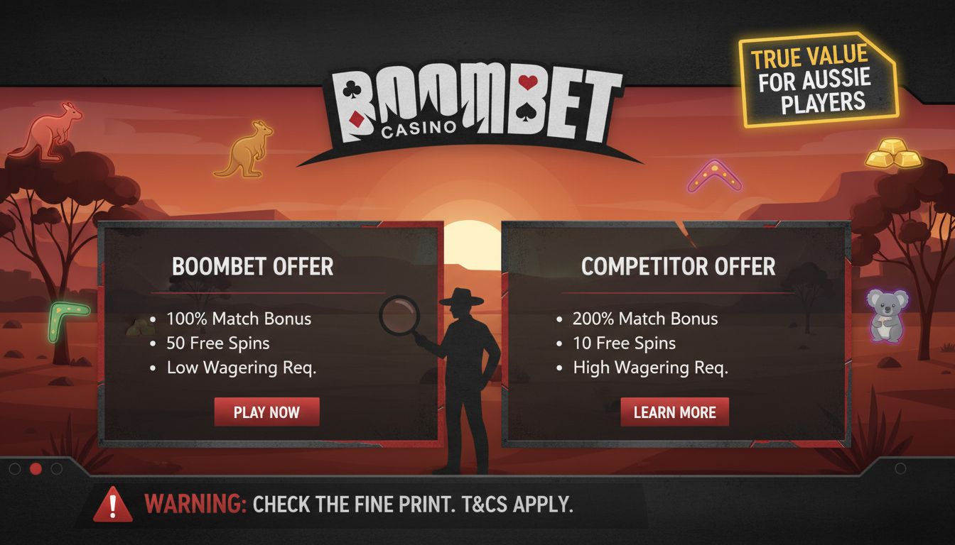 An image showing Aussie players comparing casino bonuses with clear terms