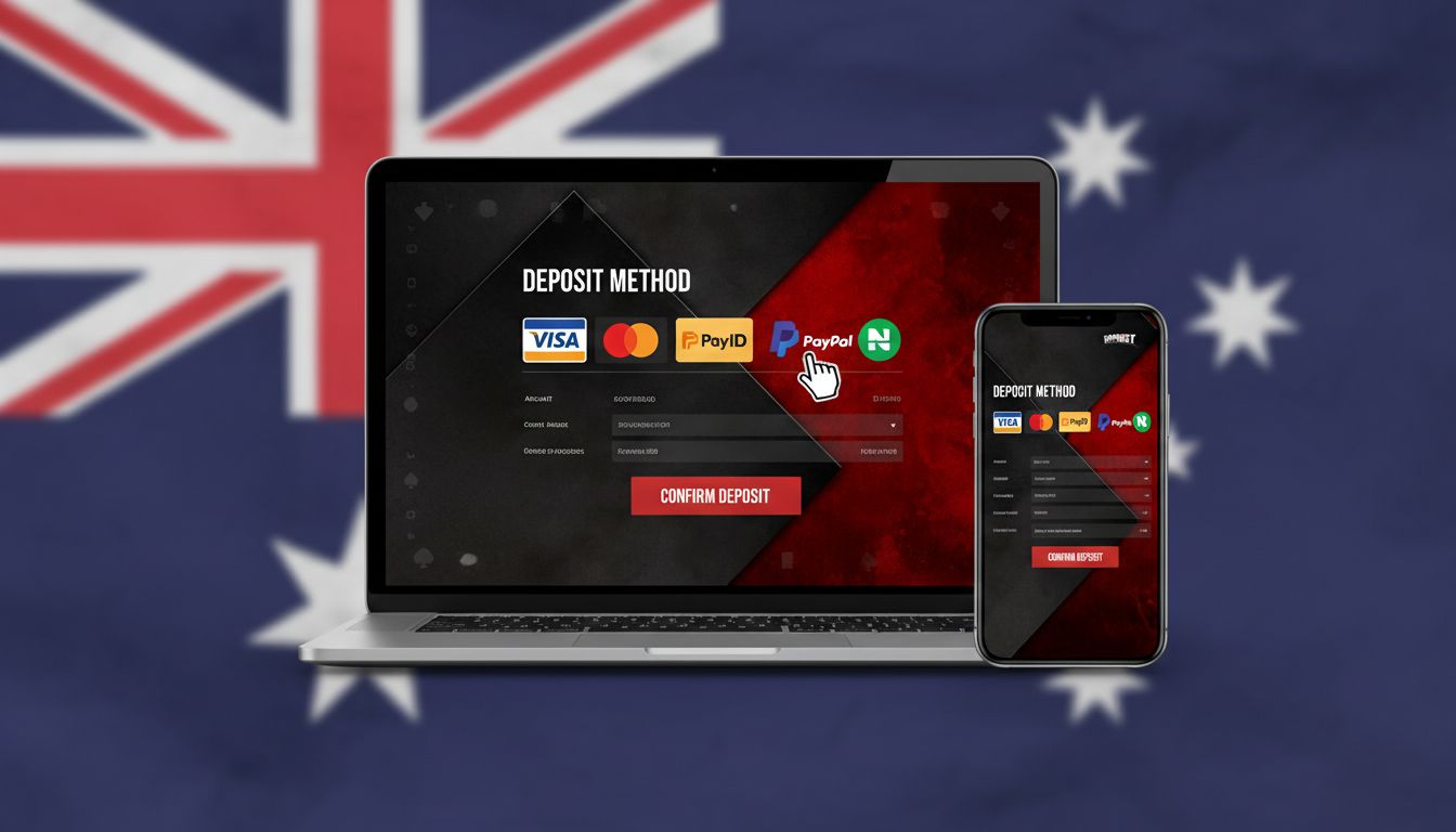 A casino deposit screen showing payment method options with Australian Interface